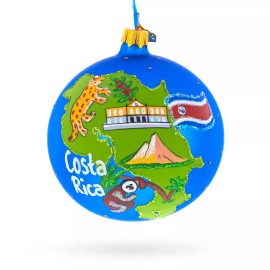 BESTPYSANKY Costa Rica Map and Symbols Glass Ball Christmas Ornament 4 Inches