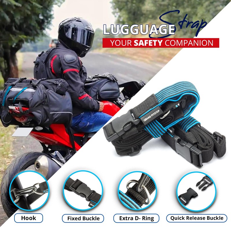 Grand PitStop Motorcycle Luggage Straps 22"-68" Adjustable Stretch Strap- Set