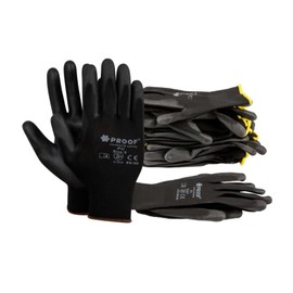 Proof Comfort & Safety Work Gloves, 10 Pairs, Precise Assembly Gloves with PU Coating, Latex Coating, Protective Gloves for Mechanics, Builders, Size 11, Black