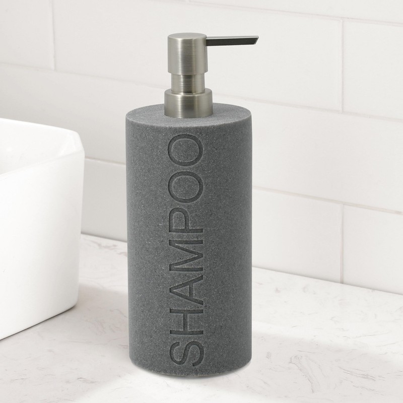 Indecor Home Resin Neutral Gray Sandstone Shampoo Engraved Bottle Refillable