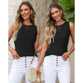 Arach&Cloz 2025 Womens Tank Tops Spring Summer Sleeveless Crew Neck Soft Sweater Cute Fashion Dressy Business Casual Outfits Knit Trendy Work Clothes Black XL