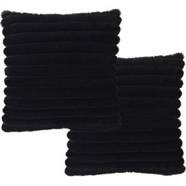 2 Pack 18x18 Pillow Cover Velvet Pillow Covers, Faux Fur Square Throw Pillow Covers for Living Room Decorations Throw Pillow Case, Throw Pillow Cover Cushion Cover for Home Sofa Bedroom Car, Black