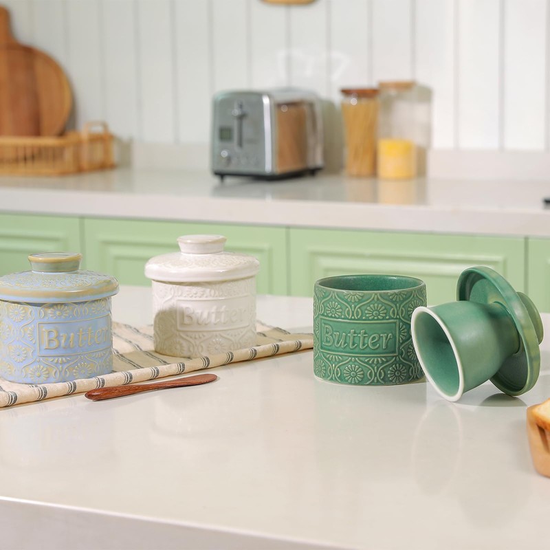 Butter Crock, Ceramic Butter Crock with Lid, Butter Dish with