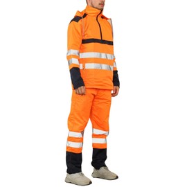Men Hi Vis Rain Suit Reflective Tape High Visibility Waterproof Two Piece Hooded Set Orange XL