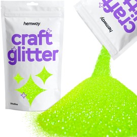 Hemway Craft Glitter Multi Purpose Flakes for Arts Crafts Tumblers Resin Epoxy Nails Wax Scrapbook Glass Schools Decorations - Fluorescent UV Neon Green - Ultrafine (1/128" 0.008" 0.2mm) 100g / 3.5oz