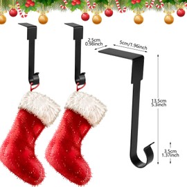 4 Pack Christmas Stocking Holders, Metal Mantel Hooks Hanger Non-Slip Christmas Stocking Hooks for Fireplace Mantle Christmas Party Decoration (Black)