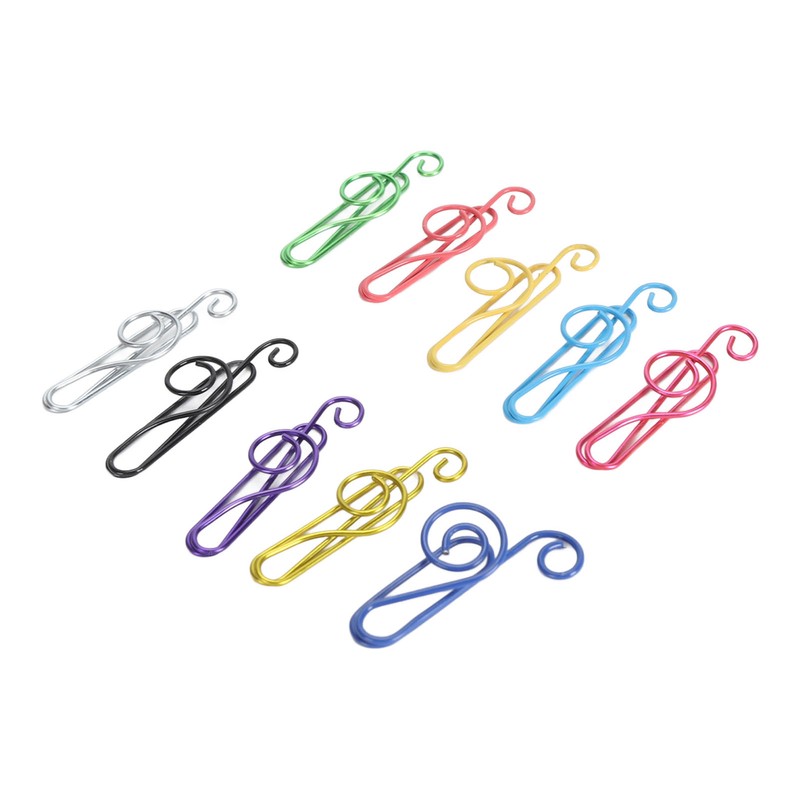 100Pcs Cute Note Paper Clips 10 Colors Metal Music Note