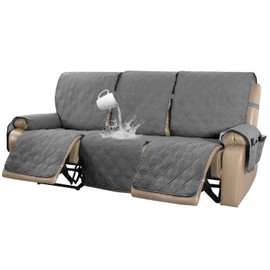 Turquoize 100% Waterproof Recliner Sofa Cover 3 Seat Reclining Couch Cover for 3 Cushion Couch Waterproof Recliner Sofa Protector Cover for Dogs Pets with Non Slip Backing and Strap (Large, Gray)