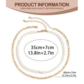IUDWCG 2 Pcs Pearl Necklaces, Elegant Imitation Pearl Necklace, Punk White Pearl Necklace, Men Women, Silver Chain, Layered Fashion Jewelry, Metal