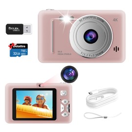 Kids Camera, Dual Lens UHD 4K Vlogging Camera, 48MP Digital Camera for Kids, 8X Zoom, Games, Small Camera for Kids with 32G High-spec SD Card, Camera Photo (XT-A1 Pink)