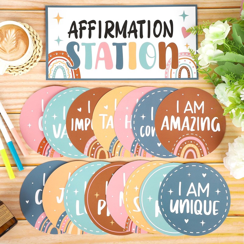 Boho Affirmation Station Bulletin Board Set Rainbow Classroom Decor Positive