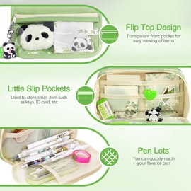 TIECHI Large Pencil Case for Girls Boys, Cute Pencil Case with Compartments for Students, Office, College, School Supplies (Green)