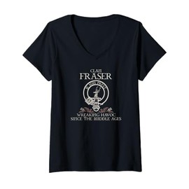 Womens Clan Fraser Crest, Surname, Scottish Heritage Vintage V-Neck T-Shirt