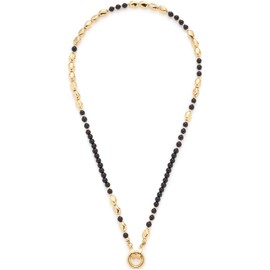 JEWELS BY LEONARDO Dorina Necklace Short Chain Gold Stainless Steel Nugget-Shaped Gold Beads and Black Glass Beads 42-43.3 cm Length Jewellery Gift 024429, Stainless Steel, No Gemstone