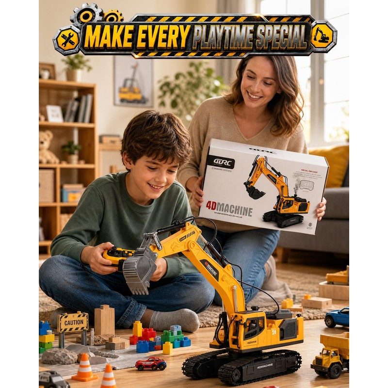 LADFAR Remote Control Excavator Toy for Boys, 1:18 14-Channel RC