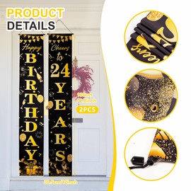 Happy 50th Birthday Party Decorations Black Gold 50th Birthday Door Banner Porch Hanging Banner, 50th Birthday Door Decorations for Women Men 50 Year Old Indoor Outdoor Garden Black Gold