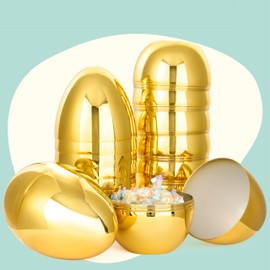 JOYIN Pack of 6 Giant Golden Eggs, 6 Inch Metallic Plastic Easter Eggs, Fillable Empty Surprise Eggs for Easter Egg Hunting Game, Egg Toy for Toddlers, Basket Fillers