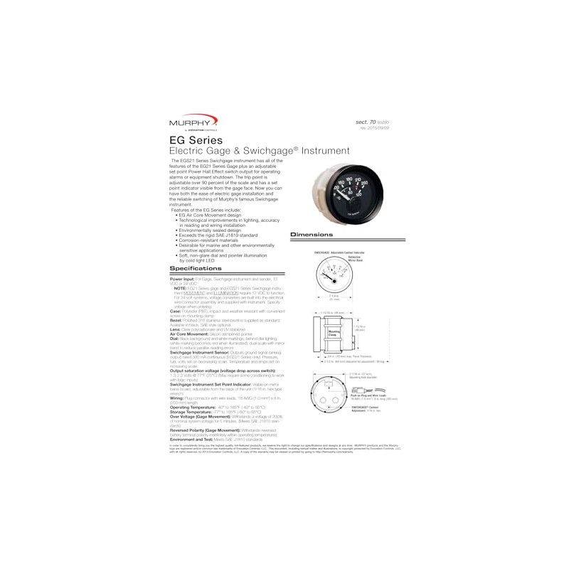Murphy by Enovation Controls EGS21T-250-12 Electric Temperature Swichgage (10701292)