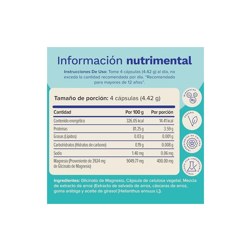 Glicinato de Magnesio 400 mg Magnesium Glycinate Vitaminas Diarias NUTRAVIA