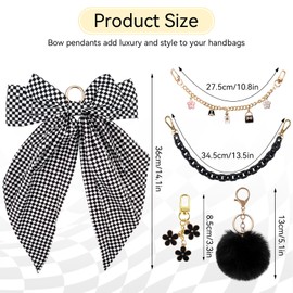 DSWSPTG Tote Bag Decor Kit, Bag Charms Chain kit for Handbags, Tote Bags Decoration, Tote Bag Accessories with Checkerboard Bow Pom Pom Charm and Layered Chains, for DIY Bag Styling (Black and White)