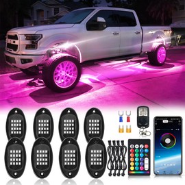8Pods Segmented RGB LED Rock Lights Kit with APP/RF Remote Control, Upgraded Multicolor Underglow Neon Brake Light Music Mode Waterproof 12V Fender Lights for Trucks Pickup Jeep Golf Cart ATV UTV