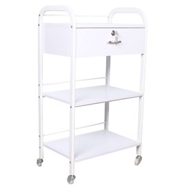 HAPPCUCOE 3-Tier Salon Cart with Lockable Drawers,Beauty Trolley Cart with Wheels,Rolling Cart for Spa, Barbershops, Beauty Salons, Nail Salons,White