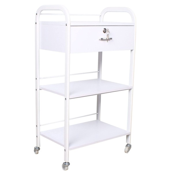 HAPPCUCOE 3-Tier Salon Cart with Lockable Drawers,Beauty Trolley Cart with