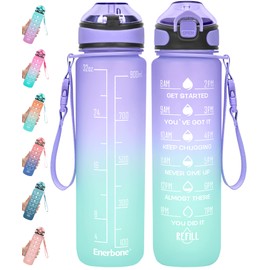 Enerbone 32 oz Drinking Water Bottle with Times to Drink and Straw, Motivational with Carrying Strap, Leakproof BPA & Toxic Free, Ensure You Drink Enough Water for Fitness Gym Outdoor