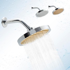 DOSCY 6 Inch Rain Shower Head, High Pressure Rain Shower, Luxury Design, Easy to Clean Adjustable Bathroom Shower Head Replacement (Golden), DP6-01