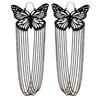 Black Iridescent French Hook Butterfly Shaped Dangle Earrings Chain Tassel