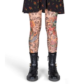 Wild Rose Ladies BLACK SALVATION Tattoo Leggings, Tan, XX-Large