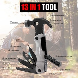 WROOC 13-in-1 Mini Multi-tool - Perfect for Camping, DIY & Outdoor Adventures & Outdoor Enthusiasts. Ideal Gift for Men on Father's Day Birthday Valentine's Day