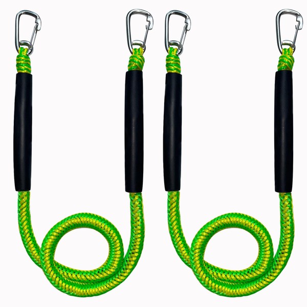 Bungee Boat Dock Line, Boat Rope Mooring Rope with Double 316 Stainless Steel Clips Accessories for Bass Boat, Jet Ski, Kayak, Pontoon, Watercraft, Waverunner, SeaDoo, Canoe,2Packs,4-6FT,Green