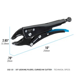 Channellock Locking Pliers 102-10 - Curved Jaw, Wire Cutter, Epoxy Resin Coating, Forged Steel - 10 In