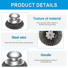 Steel Wool Scrubber with Handle 4 Pieces Steel Sponge Scourer Stainless Steel Sponge for Cleaning Dishes, Cast Iron Soup Pots, Pans, Grills etc