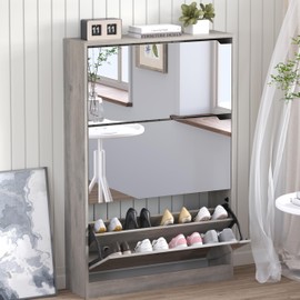 BORNOON Shoe Cabinet with 3-Flip Mirror Drawers, Freestanding Shoe Rack Organizer with Hidden Handle, Slim Narrow Shoe Storage Cabinet for Entryway, Entrance, Hallway, Bedroom