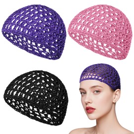 3PCS Net Hair Wrap, Soft Hair Nets for Sleeping Mesh Crochet Hairs Net Rayon Crocheted Sleep Caps Hairs Wraps Crochet Hairnet Sleep Cap Elastic Mesh Hairs Snoods for Women Thick, Long, Short or Curly