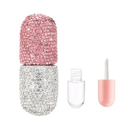 Bling Lip Gloss Tube, 2ml Empty Rhinestone Lip Gloss Containers Cute Lipgloss Bottles Crystal DIY Lip Gloss Container Vials with Wand Brush. (White and Pink)