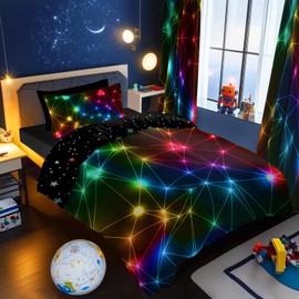 BlessLiving Kids' Duvet Cover Set: Premium Brushed Microfiber 2-Piece Bedding Set - Comfy Single Quilt Cover with Triangle Retro Neon Design for Teens Boys Girls Bedroom