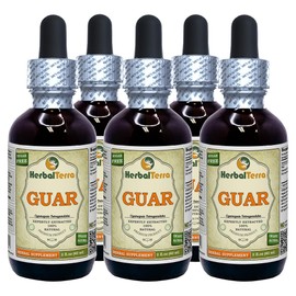 Guar (Cyamopsis tetragonoloba) Tincture, Organic Gum Liquid Extract (Brand name: HerbalTerra, Proudly made in USA) 5x2 fl.oz (5x60 ml)