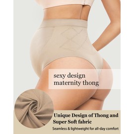 Hailycoco Seamless Maternity Thongs for Women, Maternity Shapewear Over Belly, High Waist Underwear Panties for Pregnancy with Belly Support, S