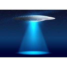 CORFOTO 8x6ft Fabric UFO Backdrop Alien Realistic Spaceship with Light Night Sky and Stars Photo Background for Science Fiction Planet Alien Kids Artistic Portrait Photo Studio Props