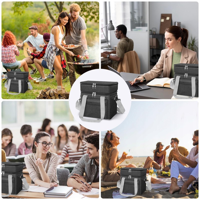 EEEKit 14L Double Deck Insulated Lunch Bag, Leakproof Cooler Bag