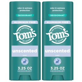 Tom’s of Maine Unscented Aluminum Free Natural Deodorant For Women & Men | Goes on Clear | Odor & Wetness Protection | Naturally Derived and Moisture-Locking Ingredients | 3.25 oz (2 Pack)