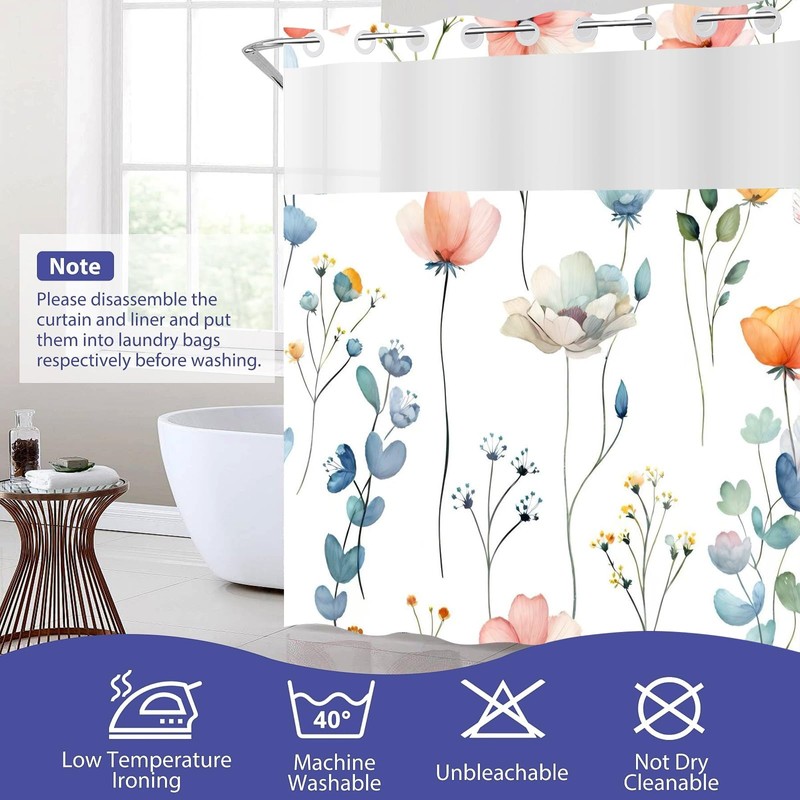 OSUNBD No Hook Shower Curtain 71 x 74 Inch, Watercolor