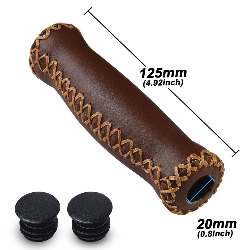 SOLODRIVE Bicycle Grips Leather, Vinyl Bicycle Handlebar Grips Leather, Hand-Stitched