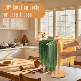 Pasta Drying Rack 2025 New Rotatable Wooden Pasta Drying Rack Collapsible with 9 Bars, Stable Wood Pasta Rack Drying for Fresh Pasta Noodle Spaghetti Dryer Hanger