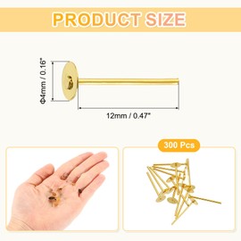 sourcing map 300Pcs Earring Posts, 4mm/0.2inch Stainless Steel Flat Pad Blank Earring Tray Studs Findings for Jewelry DIY, Gold