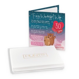 Hunts England - Luxury Boxed Wife 50th Anniversary Card - Starry Night - Cute Bears - Verse 50th Anniversary Card For Wife - Cute Poem Wife Anniversary Card - Card In Keepsake Box