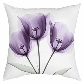 Victoroes Floral Decorative Cozy Soft Velvet Luxury Throw Pillowcase Covers Plant Purple Tulip Square Zipper Cushion Case for Couch Auto Bedroom 16x16IN